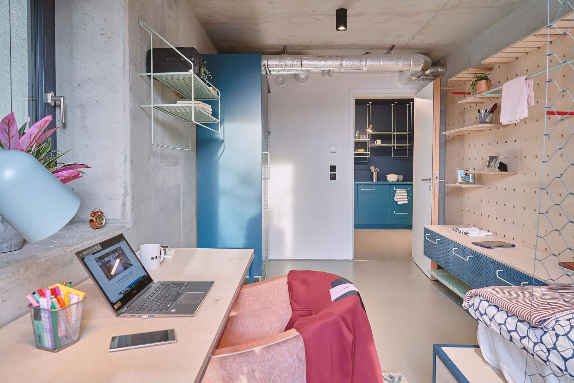 bedroom with comfy and modern design at our dormitory in Leipzig