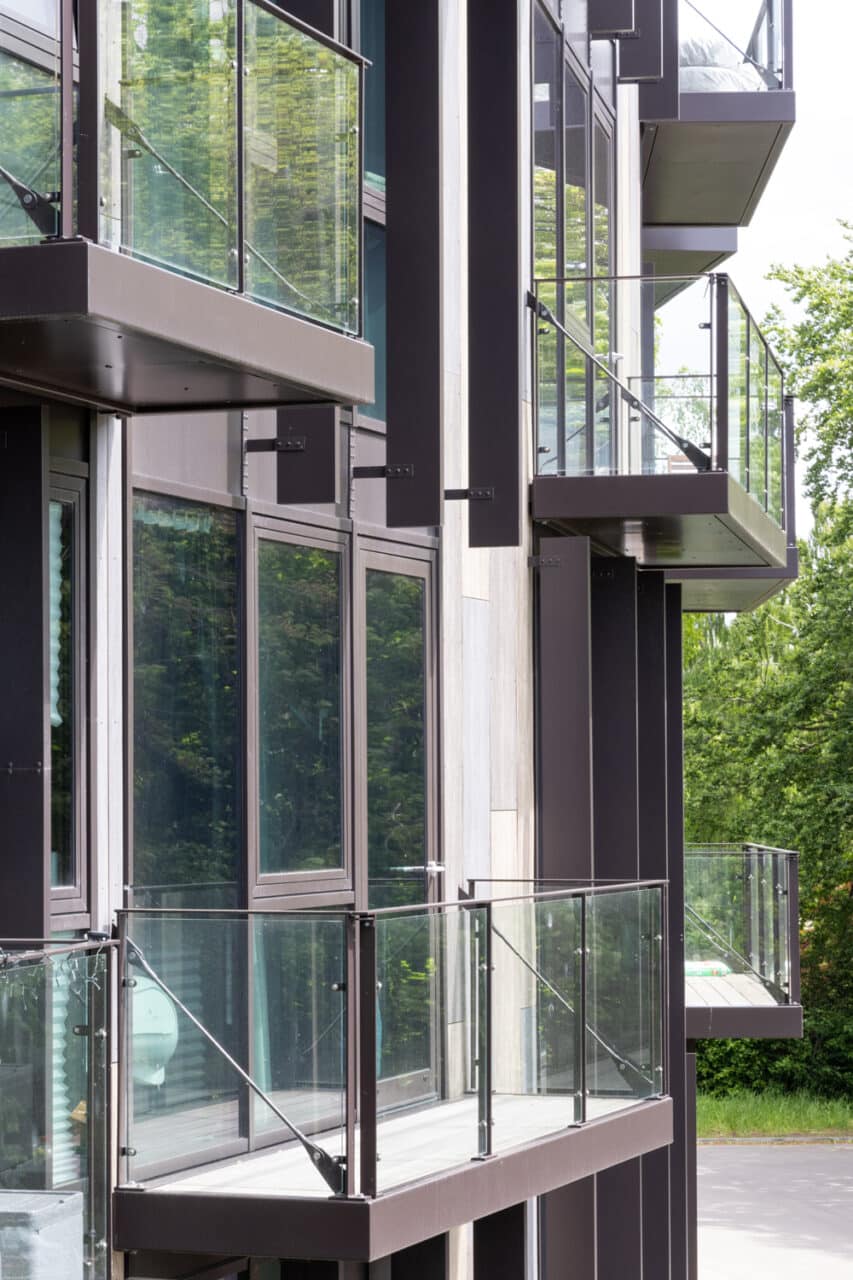 exterior view of balconies at Basecamp Lyngby student dormitory