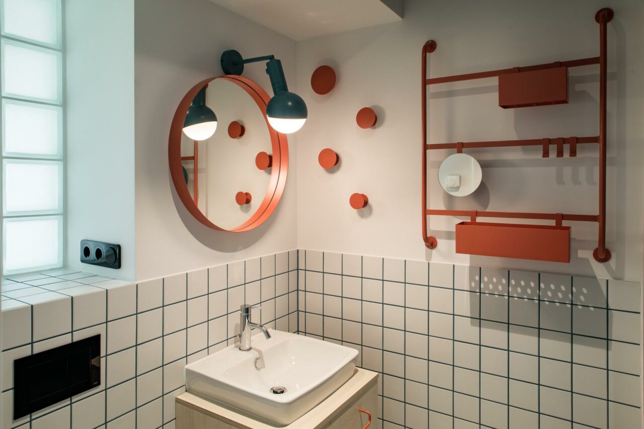 Private bathroom showing sink and mirror in one of the rooms at Basecamp Leipzig student accommodation