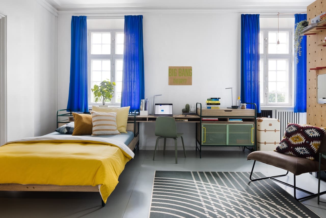 Lounge and storage area of a L room at Basecamp Copenhagen City student housing