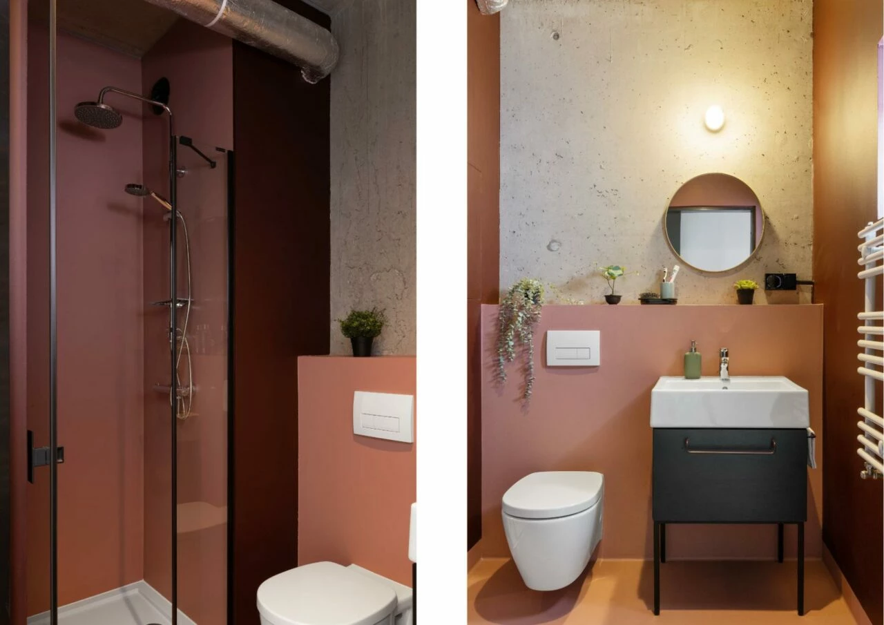 Pink bathroom in Wroclaw's student accomodation