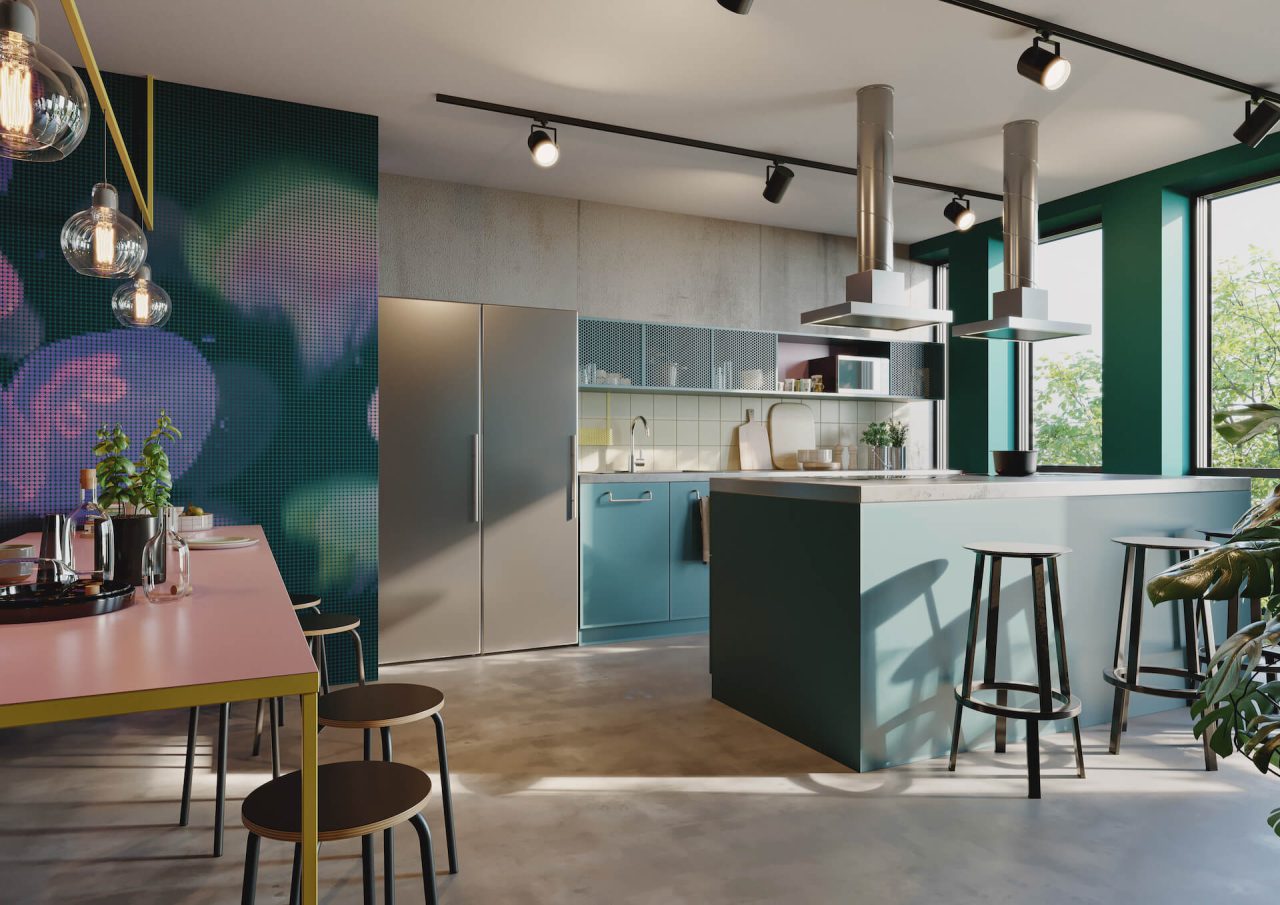 Common kitchen in Basecamp Aarhus student accommodation