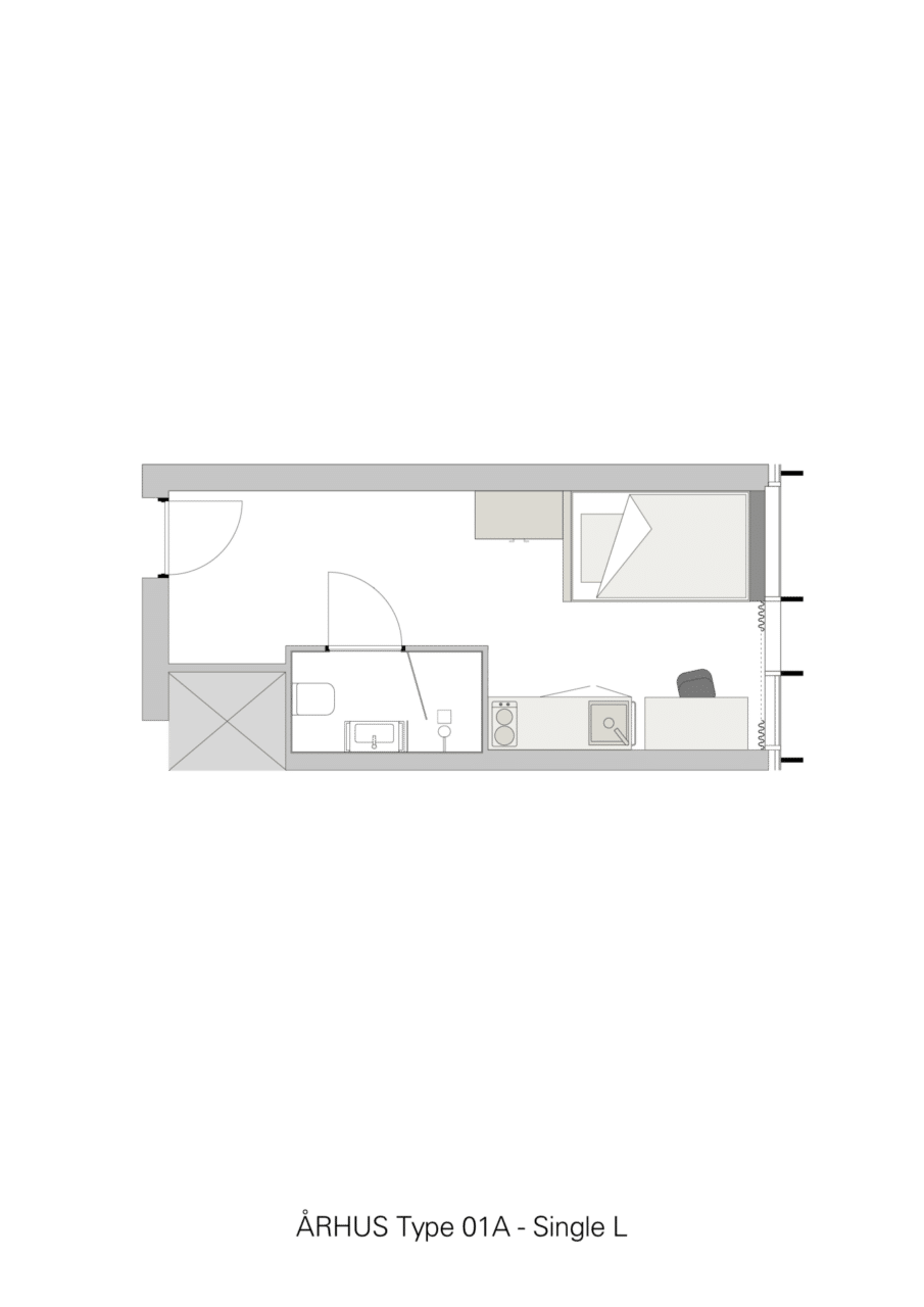 Basecamp Aarhus student accommodation - single L room floor plan 