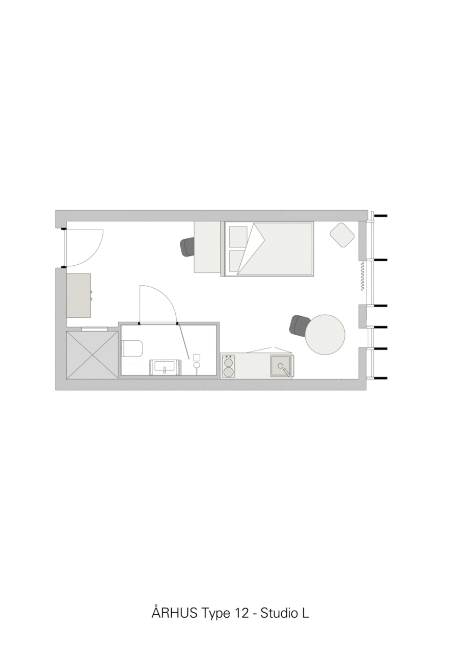 Basecamp Aarhus student accommodation - studio L room floorplan 