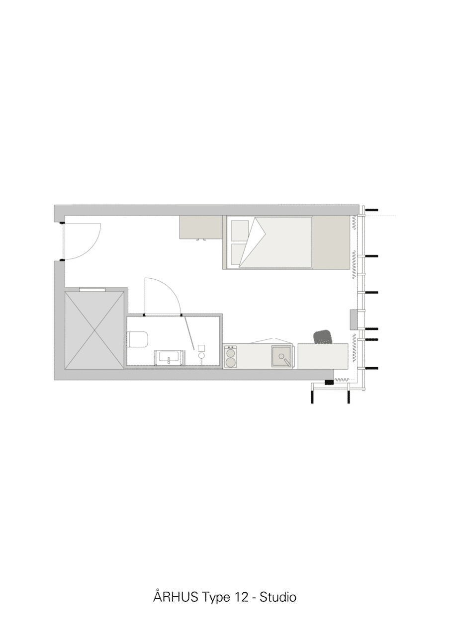 Basecamp Aarhus student accommodation - studio room floorplan 