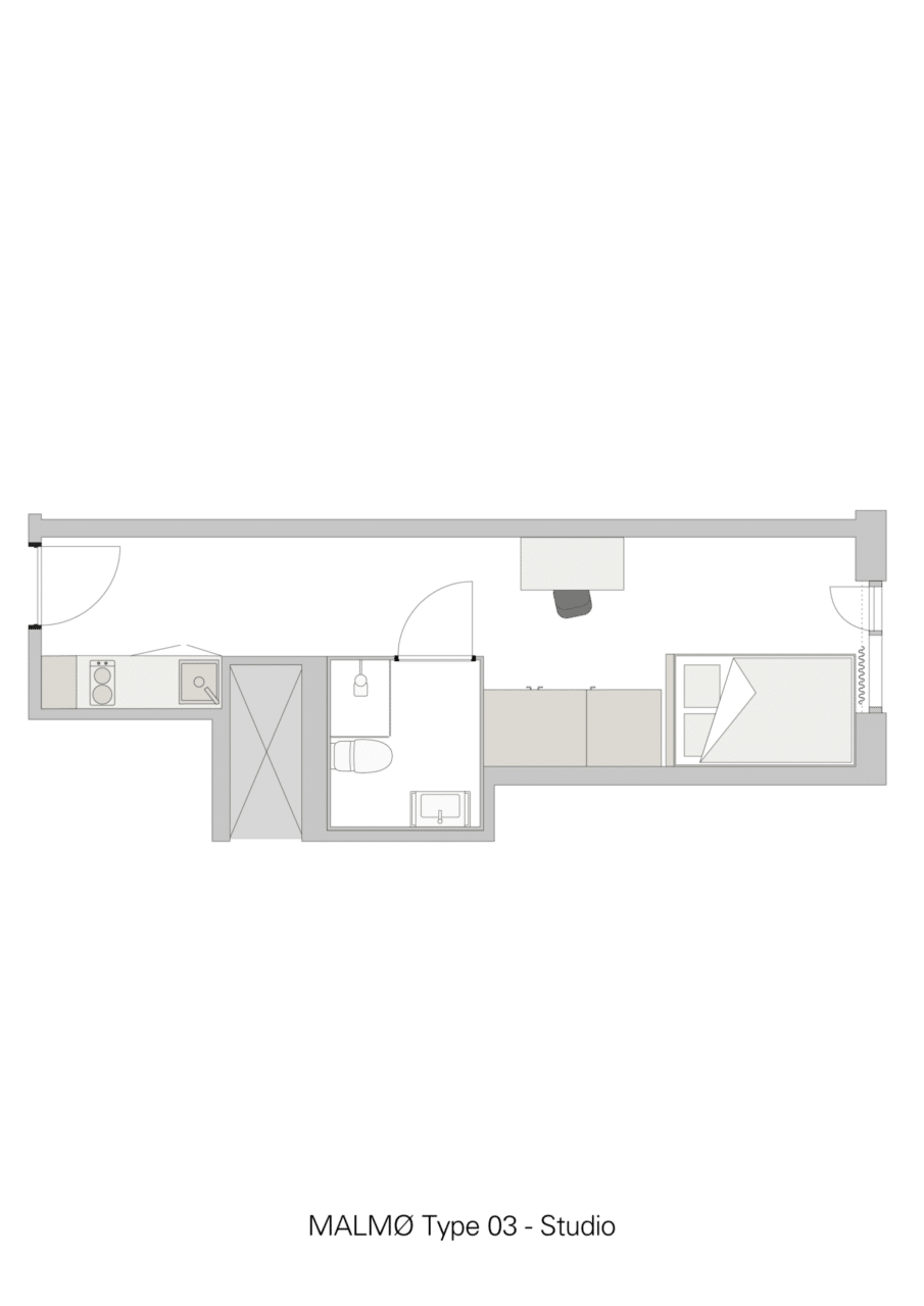 Basecamp Aarhus student accommodation - studio room floor plan 