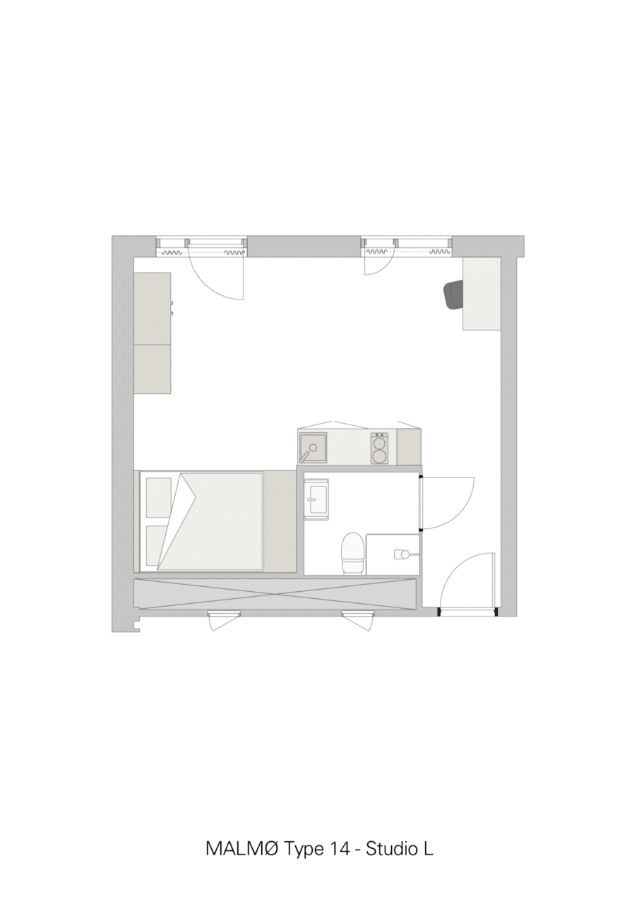 Basecamp Aarhus student accommodation - Studio L room floor plan