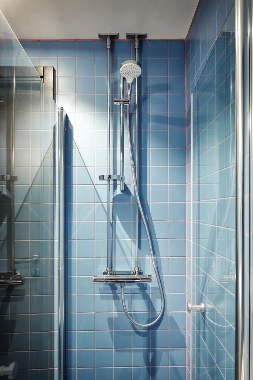 Shower in the private bathroom of student rooms at Basecamp Malmö housing