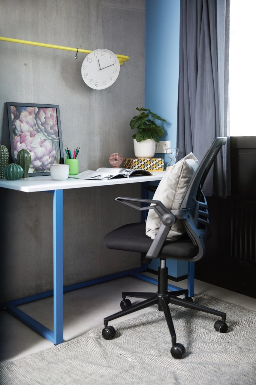 Single room study space with desk and chair at Basecamp Malmö student accommodation