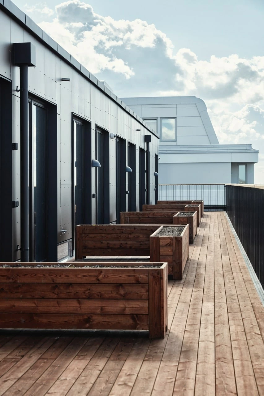 Studio room terraces at Basecamp Malmö student accommodation