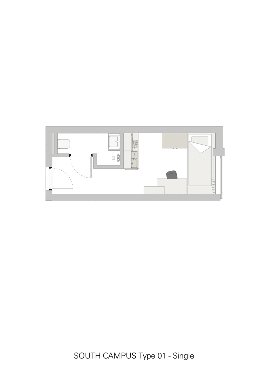 Basecamp Copenhagen South Campus dorm- Single room floor plan