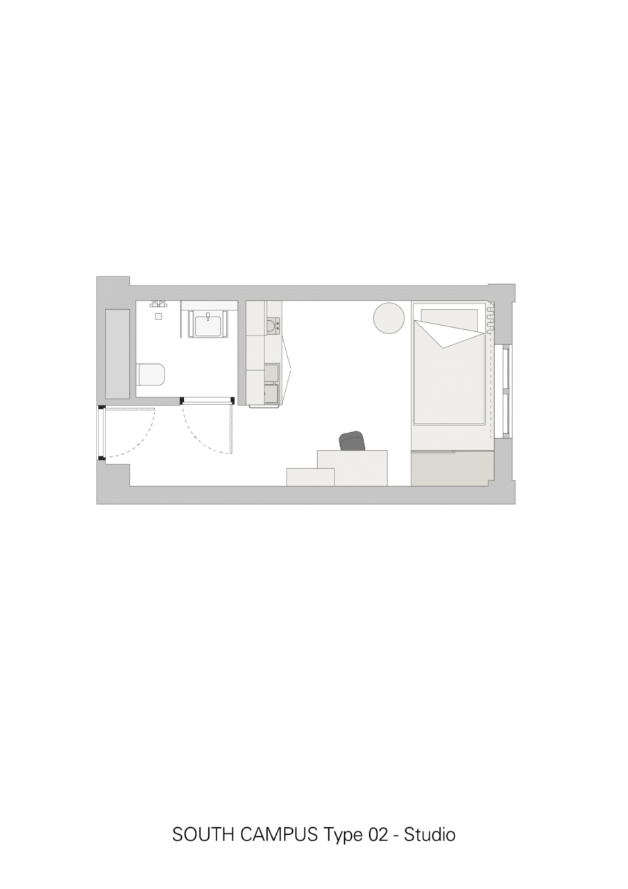 Basecamp Copenhagen South Campus dorm- Studio room floor plan