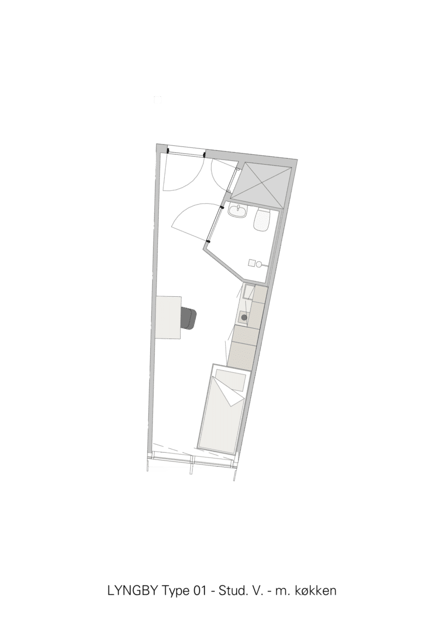 Basecamp Lyngby student accommodation - Single room with kitchen floor plan