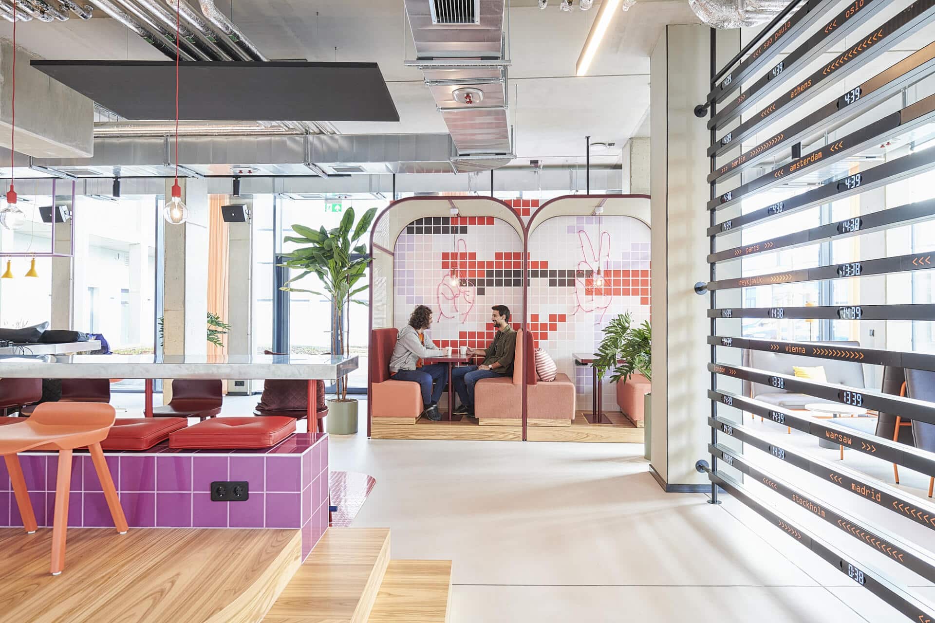 two students have a coffee at one of the co-workings spaces at Basecamp Gottingen dormitory