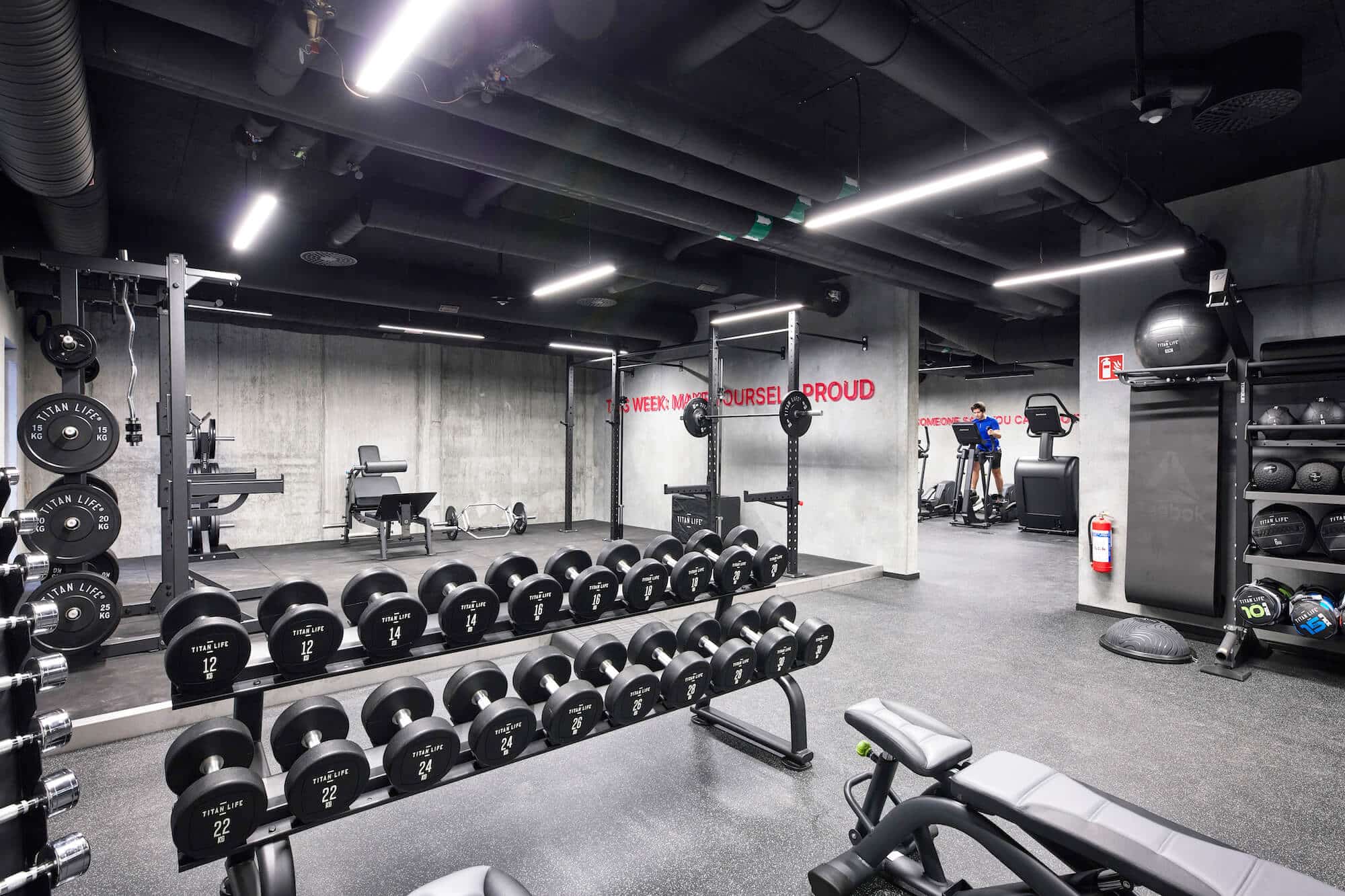 Weights areas of the free, state of the art 24/7 gym at Basecamp Malmö student accommodation