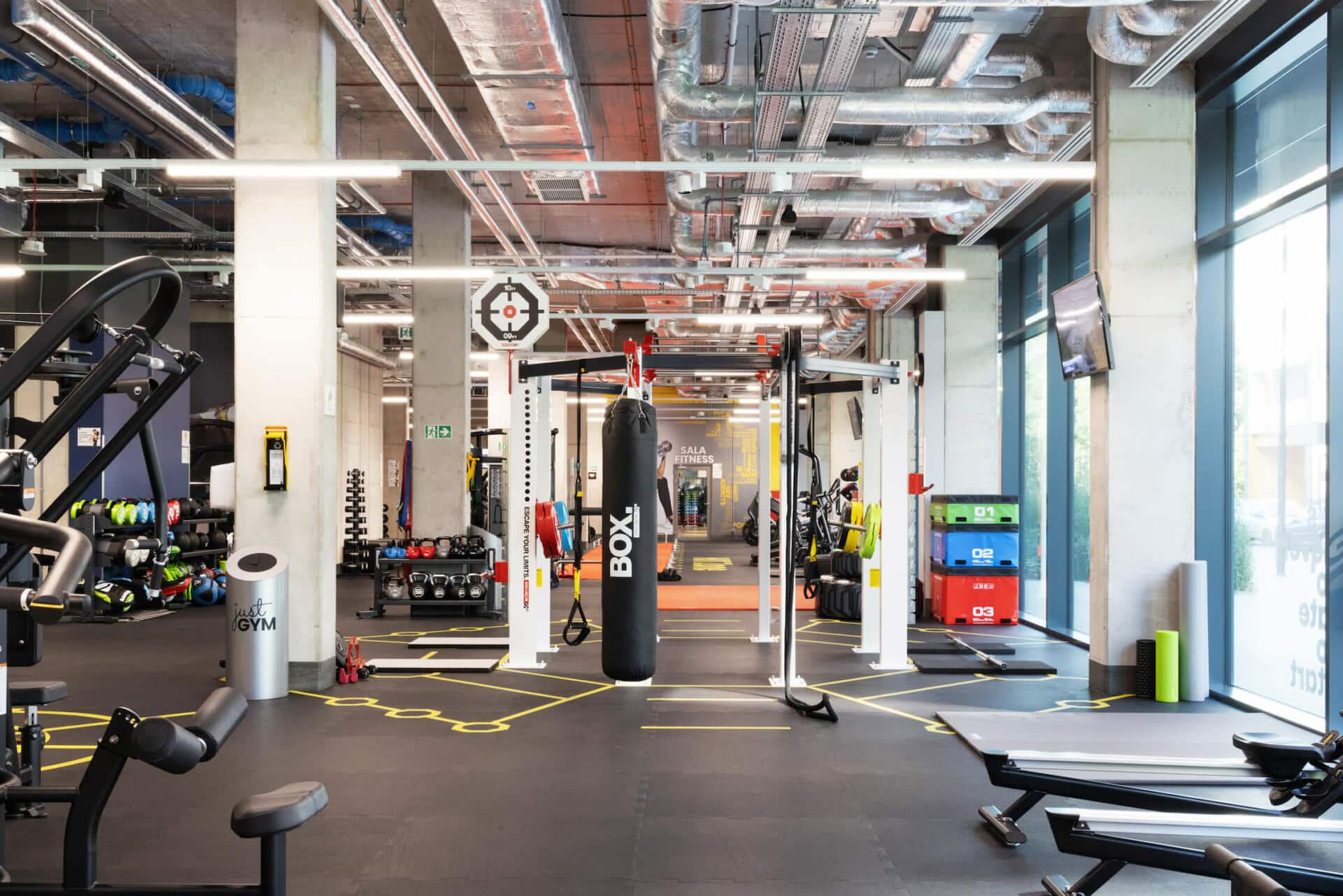 weights area with punching bag at the gym in Basecamp Wroclaw student accommodation