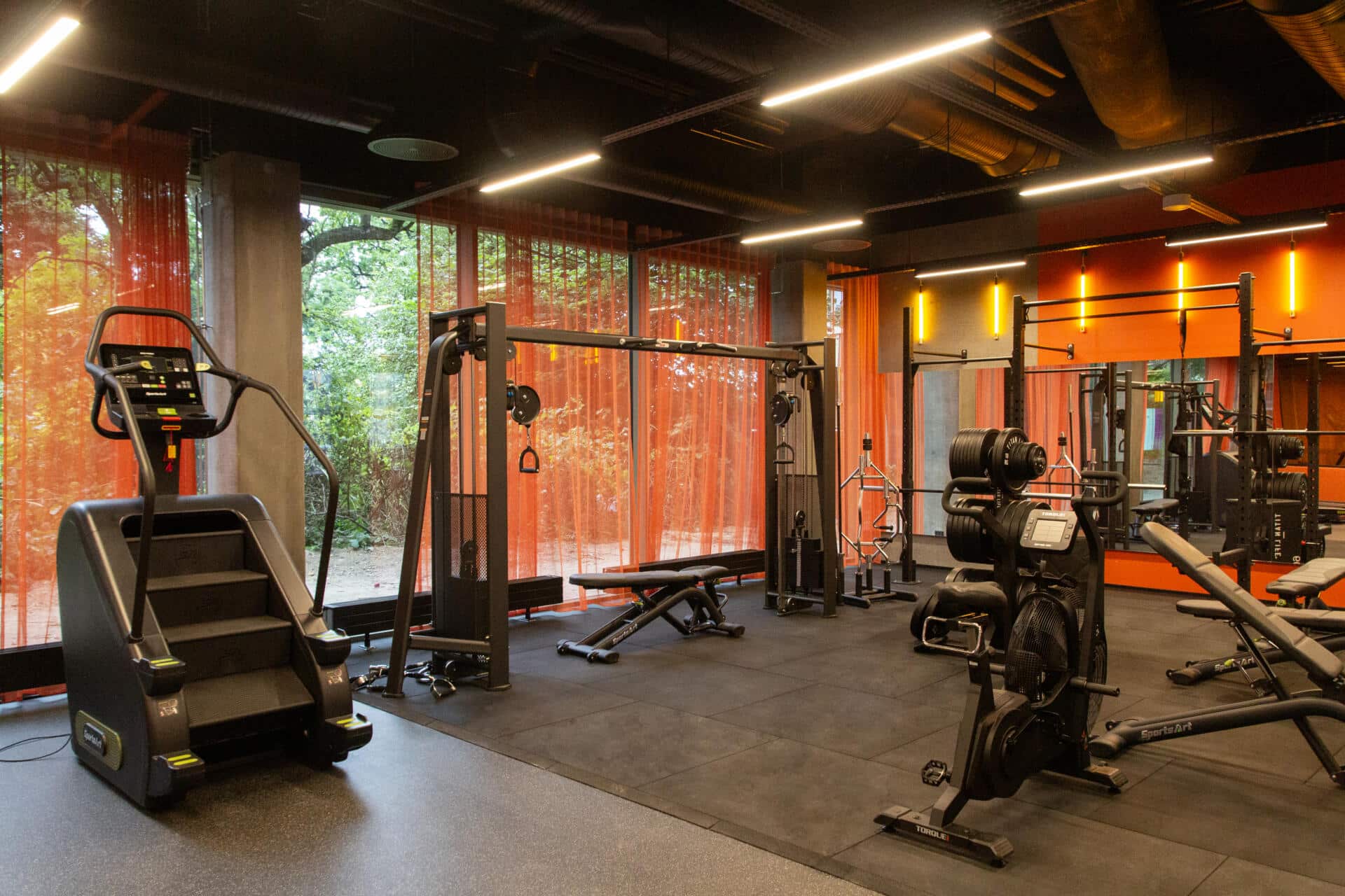 weight area at 24/7 state of the art gym at Basecamp Aarhus student accommodation